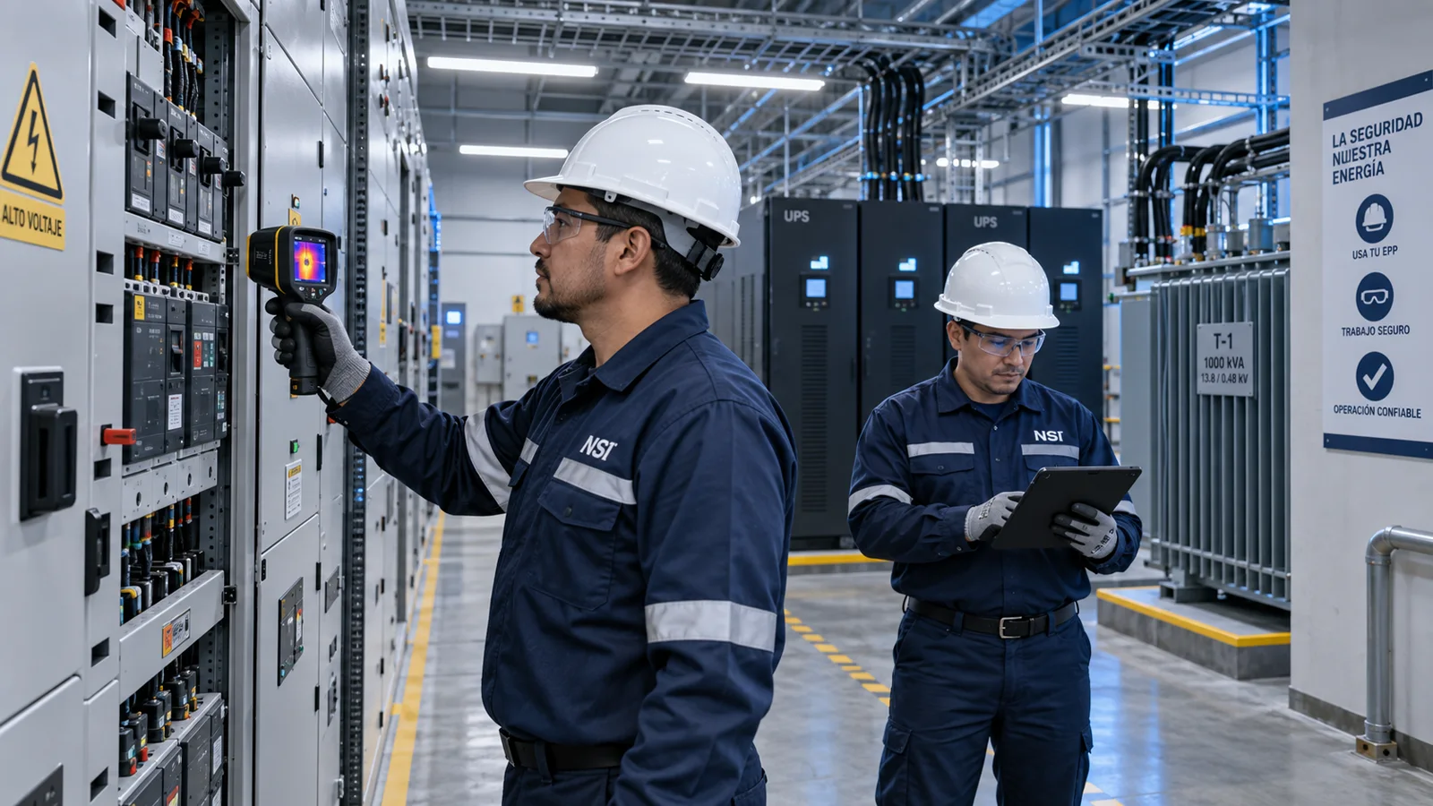 Especialistas NSI realizando diagnóstico de infraestructura eléctrica