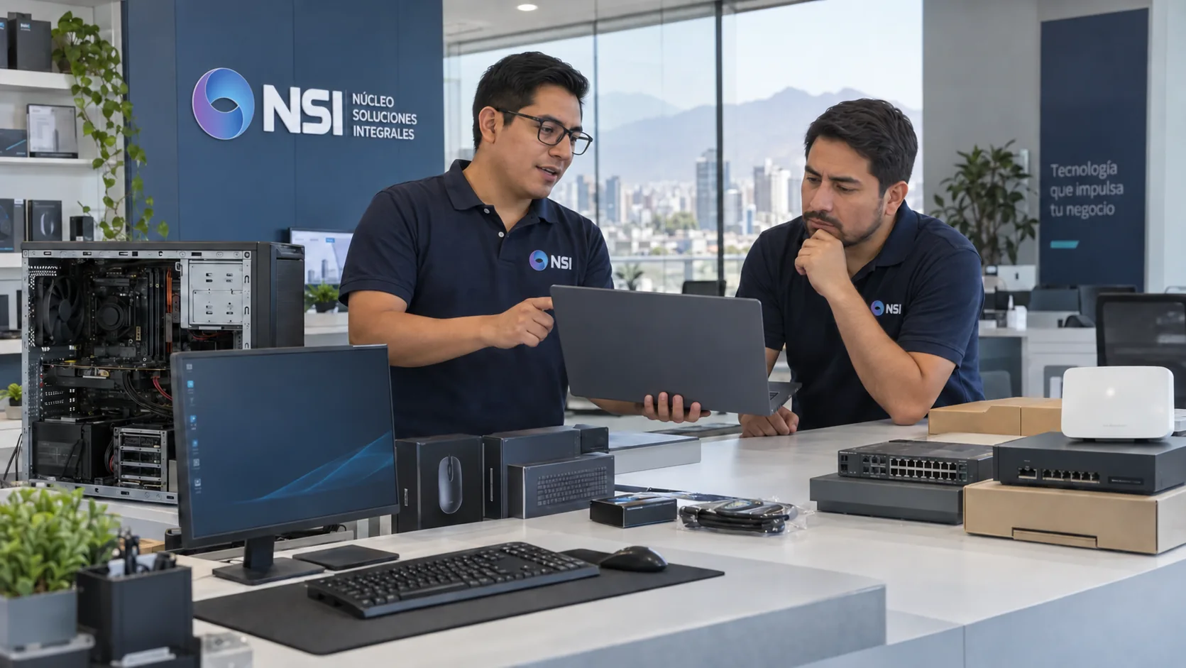 Especialistas NSI asesorando sobre laptops, computadoras, componentes y conectividad